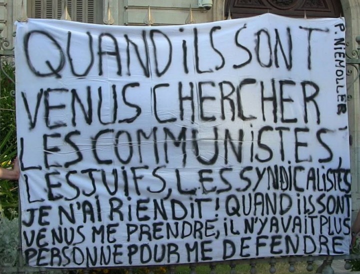  Lettre ouverte de Léon Landini aux dirigeants des associations se réclamant de la mémoire de la résistance et de la déportation. Affiche-niemoller-communiste-syndicaliste-juif-antifascisme-e1425735312763-720x547