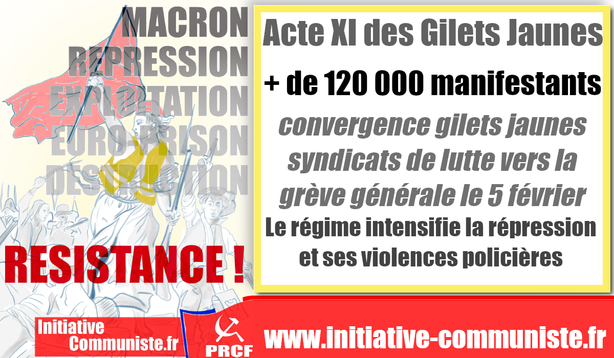#ActeXI des #GiletsJaunes : La violence d&rsquo;état mutile et réprime la mobilisation renforcée par la convergence avec les syndicats de lutte .