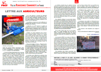 L&rsquo;ennemi des agriculteurs est le complexe agro-industriel capitaliste ! [Lettre du PRCF aux agriculteurs en colère – tract]